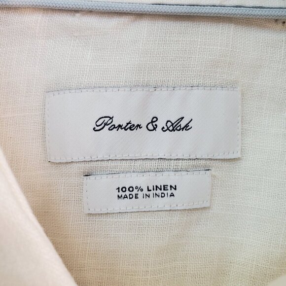 NWT PORTER & ASH SZ L Men's 100% Linen White Short Sleeve Button Down Shirt - Picture 10 of 13